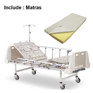 Tempat Tidur Pasien Manual DELUXE 2 Engkol dengan Pengaman Samping YB-202D (include matras busa)