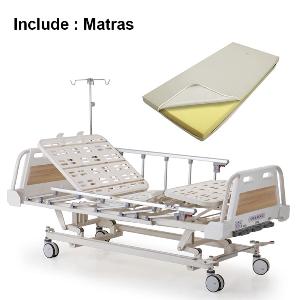 Tempat Tidur Pasien Manual DELUXE 3 Engkol dengan Pengaman Samping & Central Lock YB-204D (include matras busa)